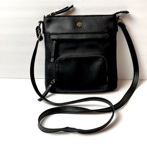 Travanti Black Vegan Leather Crossbody Handbag 10" Tall 9.5" Wide 2" Deep
